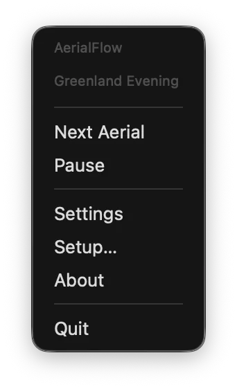 AerialFlow screenshot: Menu bar